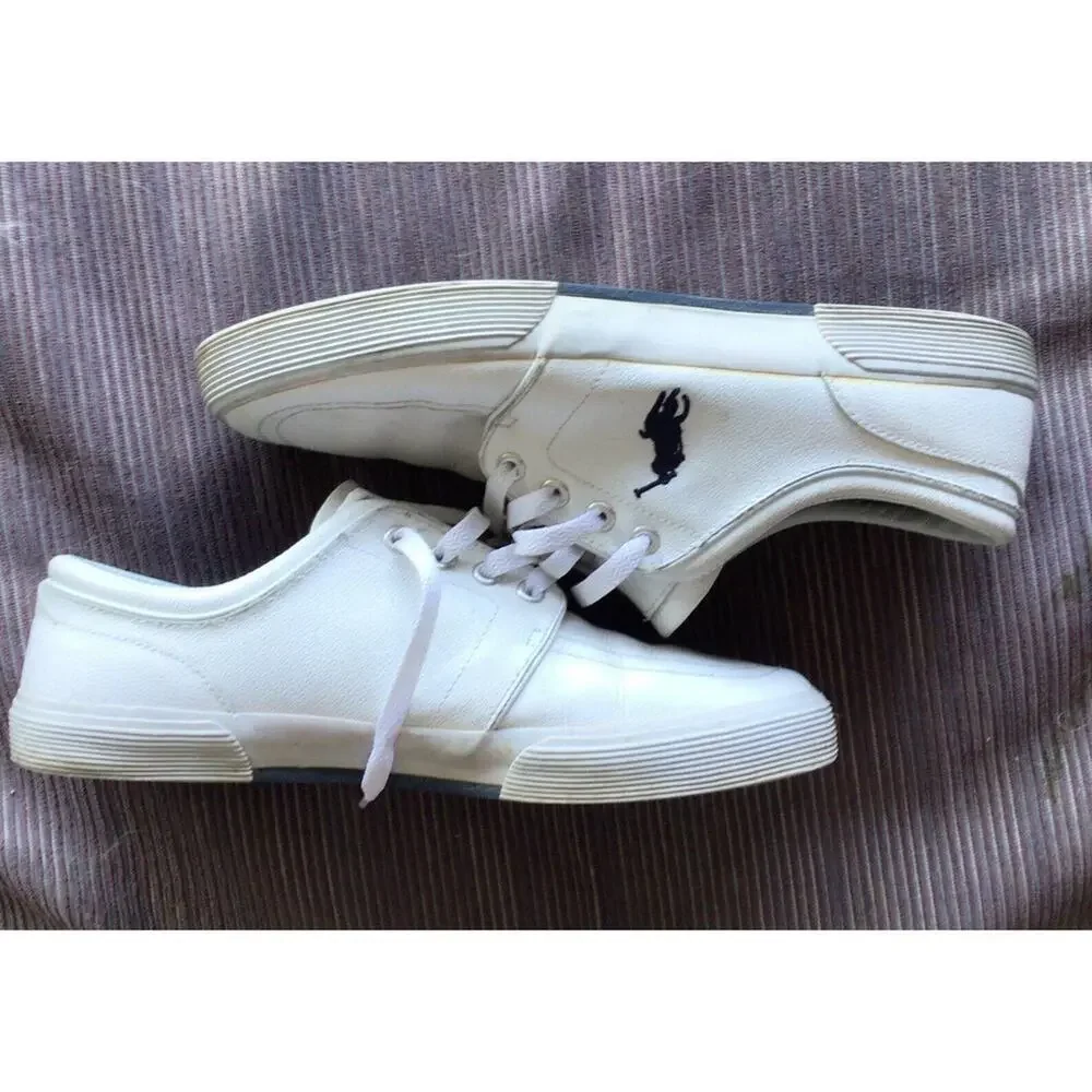 Polo Ralph Lauren Mens Faxon Low Cut White Sport Leather Shoe Size9.5 Used